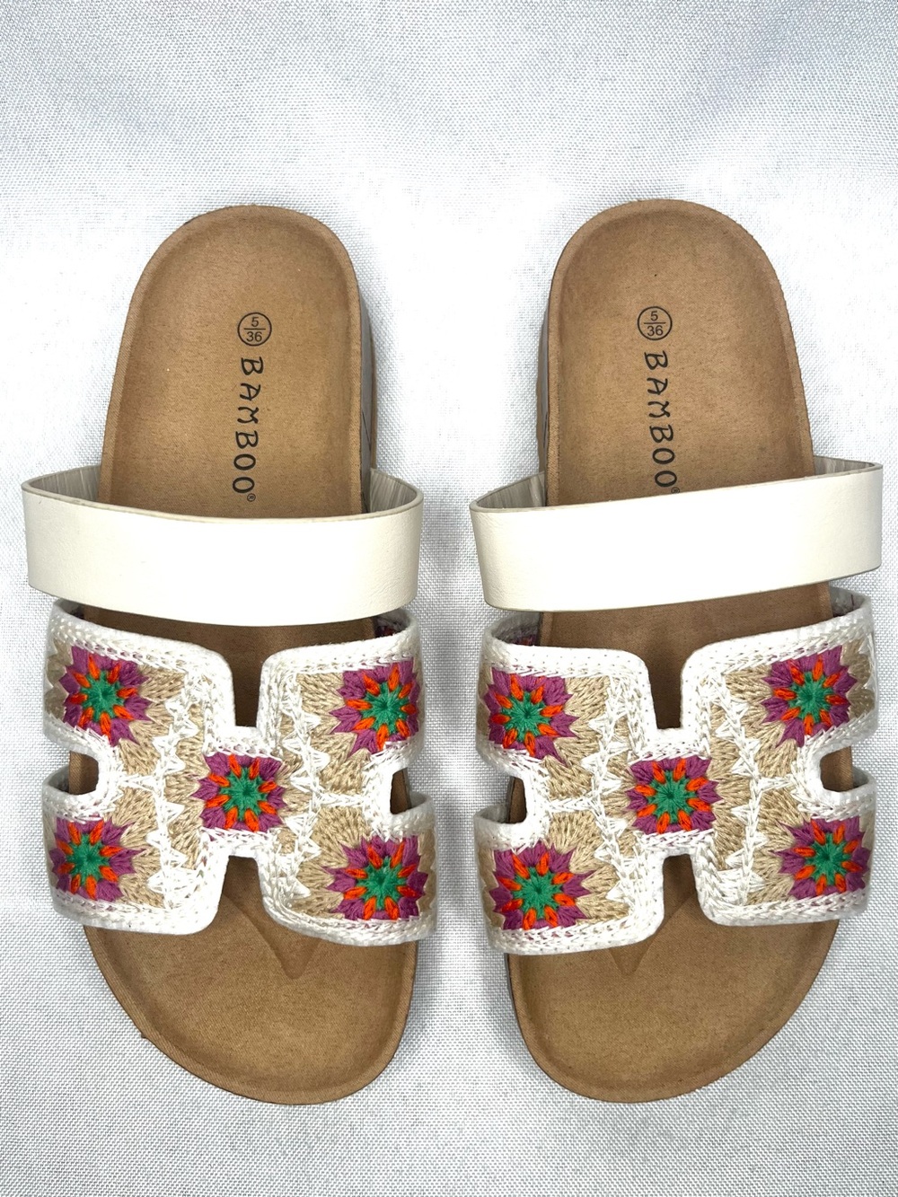 Bamboo Boho Embroidered Comfort Slide Sandals Women’s Size 5/36